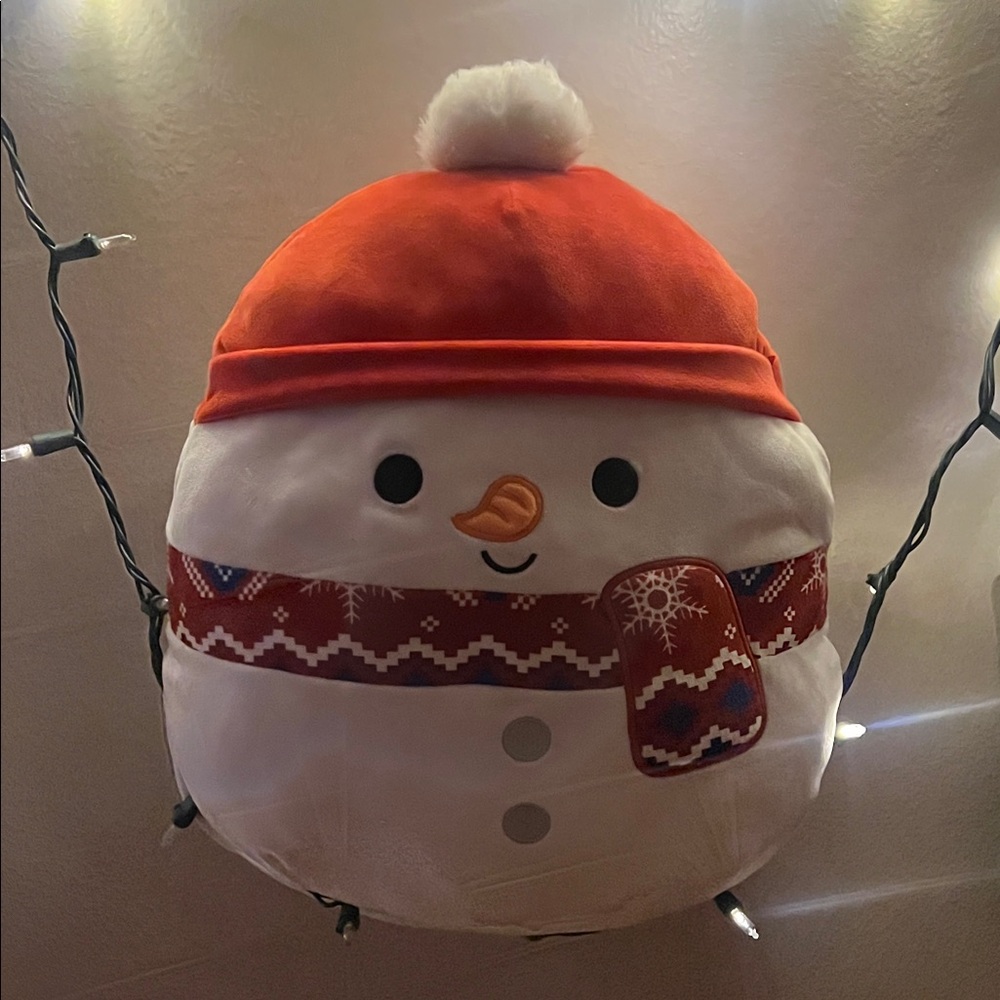 Festive Snowman Squishmallow Plush with Red Hat